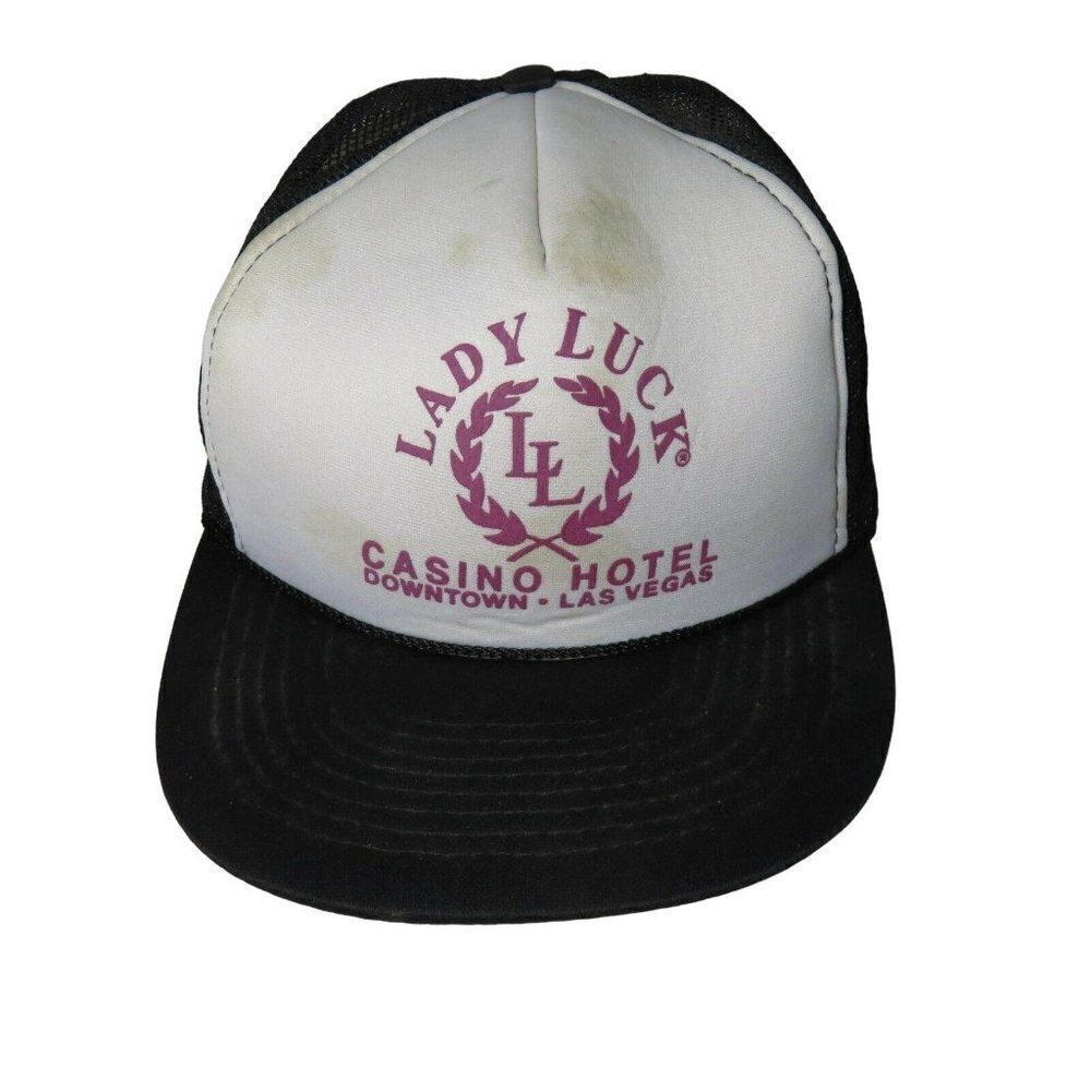 Vintage Closed Las Vegas Casino Lady Luck Trucker Hat Black White
